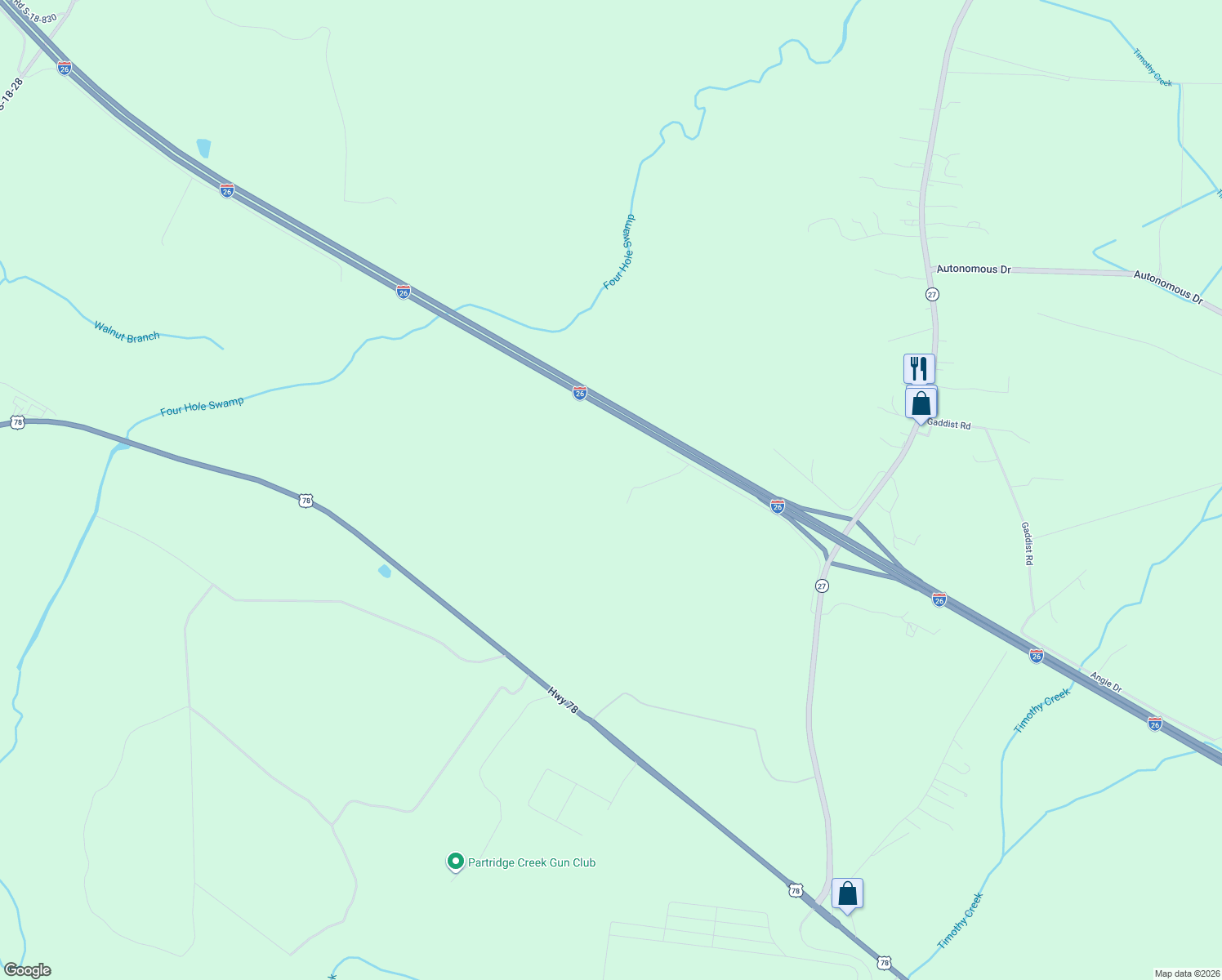 map of restaurants, bars, coffee shops, grocery stores, and more near 160 Wax Myrtle Ln in Ridgeville