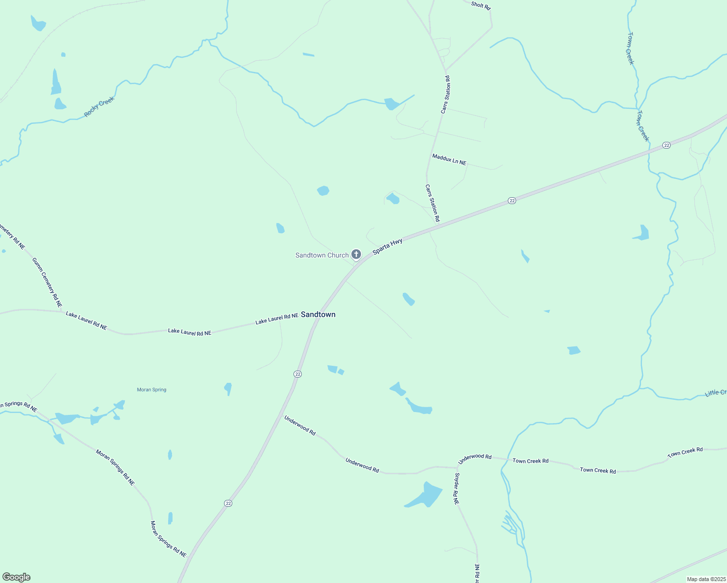 map of restaurants, bars, coffee shops, grocery stores, and more near 110 Old Gritsmill Road Northeast in Sparta