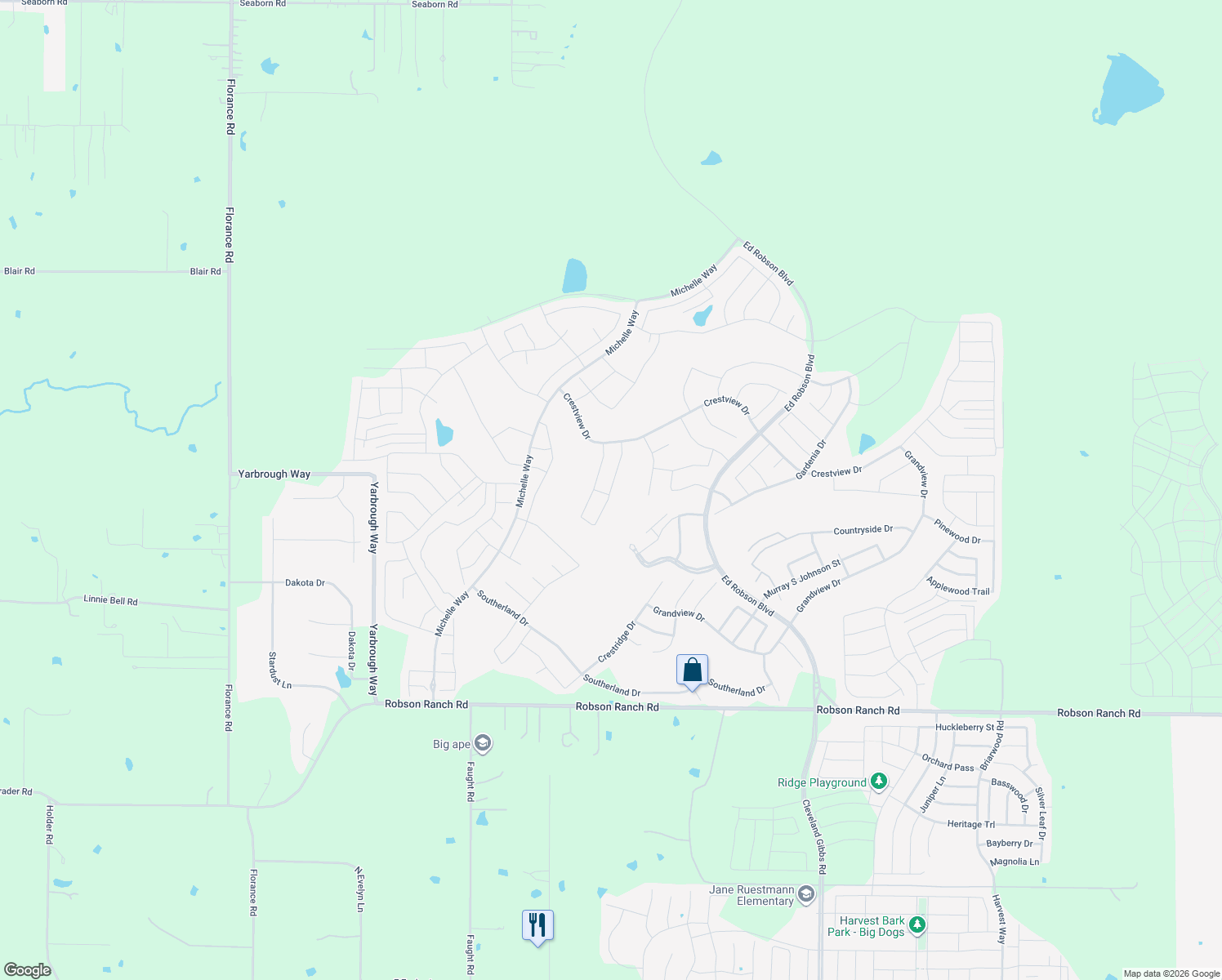 map of restaurants, bars, coffee shops, grocery stores, and more near 9004 Compton Street in Denton