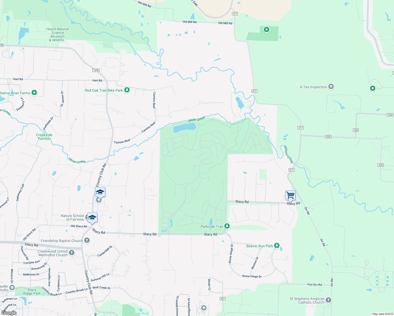 map of restaurants, bars, coffee shops, grocery stores, and more near 1444 Cattle Baron Rd in Fairview