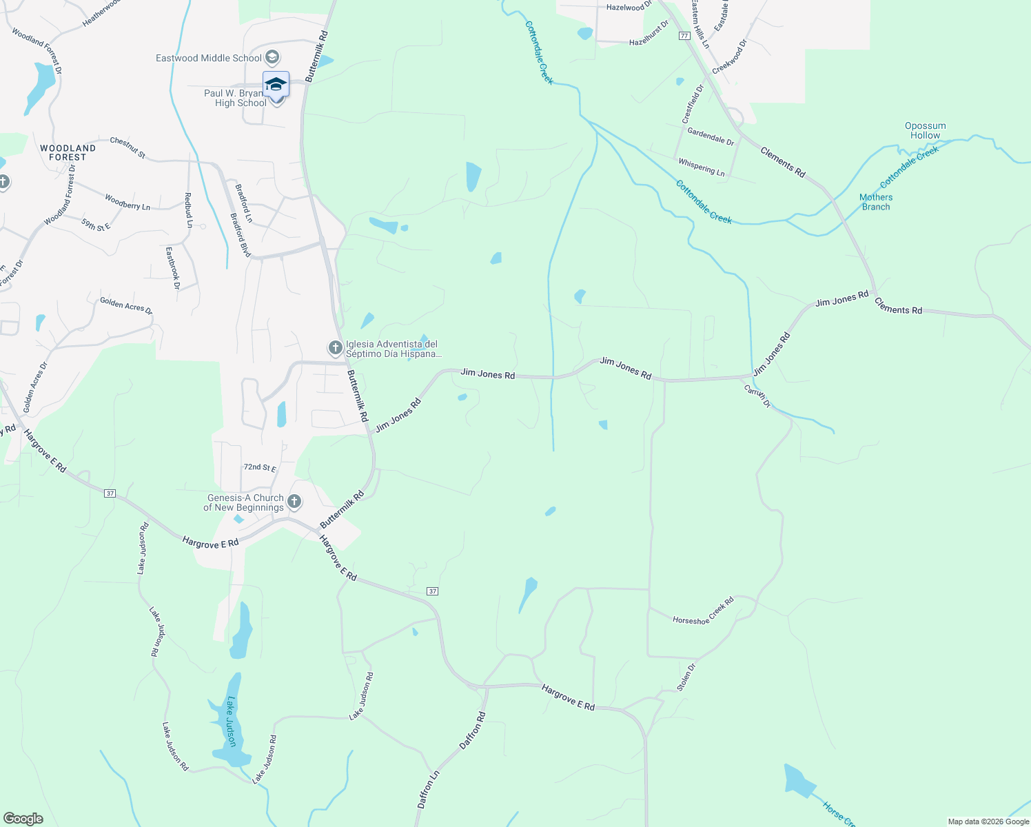 map of restaurants, bars, coffee shops, grocery stores, and more near 7613 Jim Jones Road in Cottondale