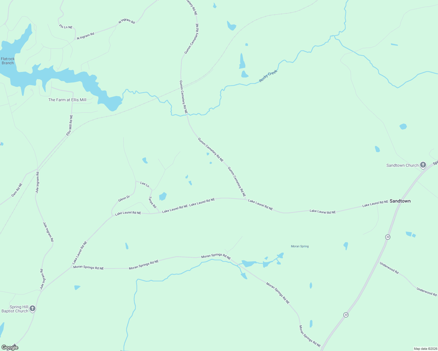 map of restaurants, bars, coffee shops, grocery stores, and more near 124 Gumm Cemetery Road Northeast in Sparta