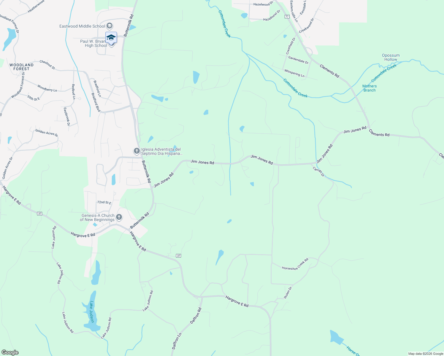 map of restaurants, bars, coffee shops, grocery stores, and more near 7613 Jim Jones Road in Cottondale