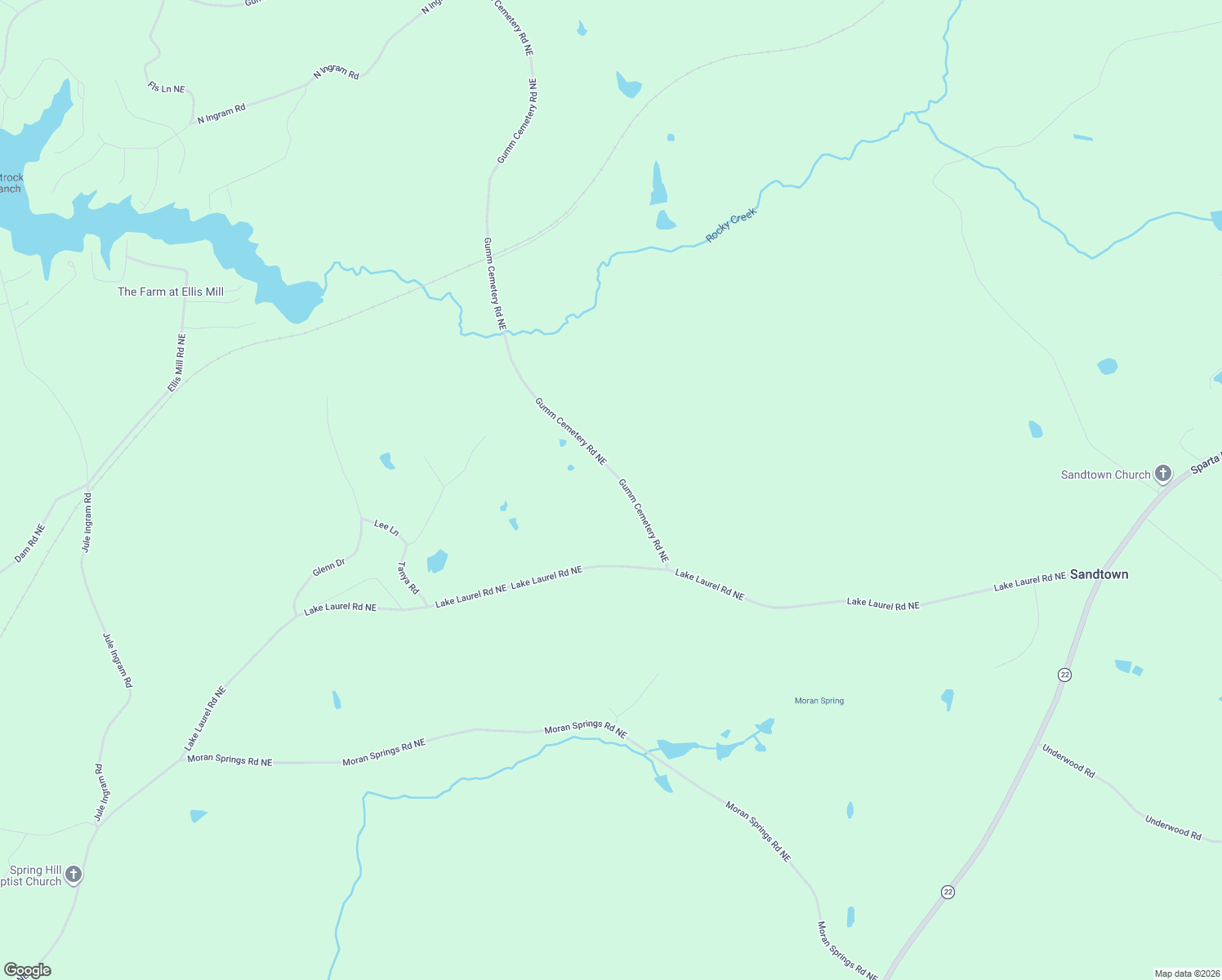 map of restaurants, bars, coffee shops, grocery stores, and more near 136 Gumm Cemetery Road Northeast in Sparta