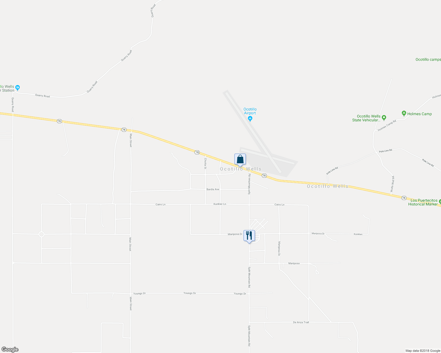 map of restaurants, bars, coffee shops, grocery stores, and more near 5913 California 78 in Borrego Springs