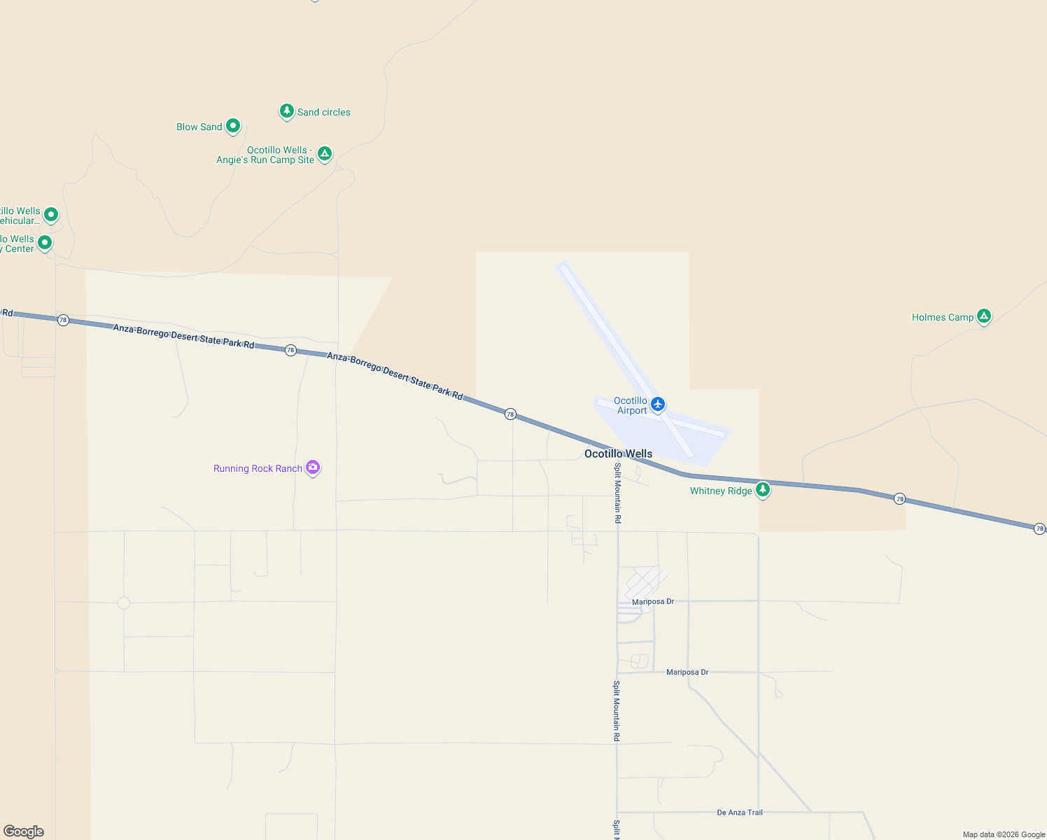 map of restaurants, bars, coffee shops, grocery stores, and more near 5553 California 78 in Borrego Springs