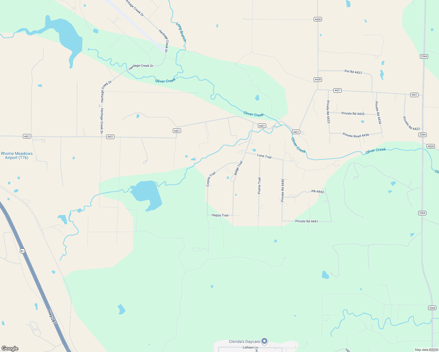 map of restaurants, bars, coffee shops, grocery stores, and more near 305 Coyote Trail in Rhome