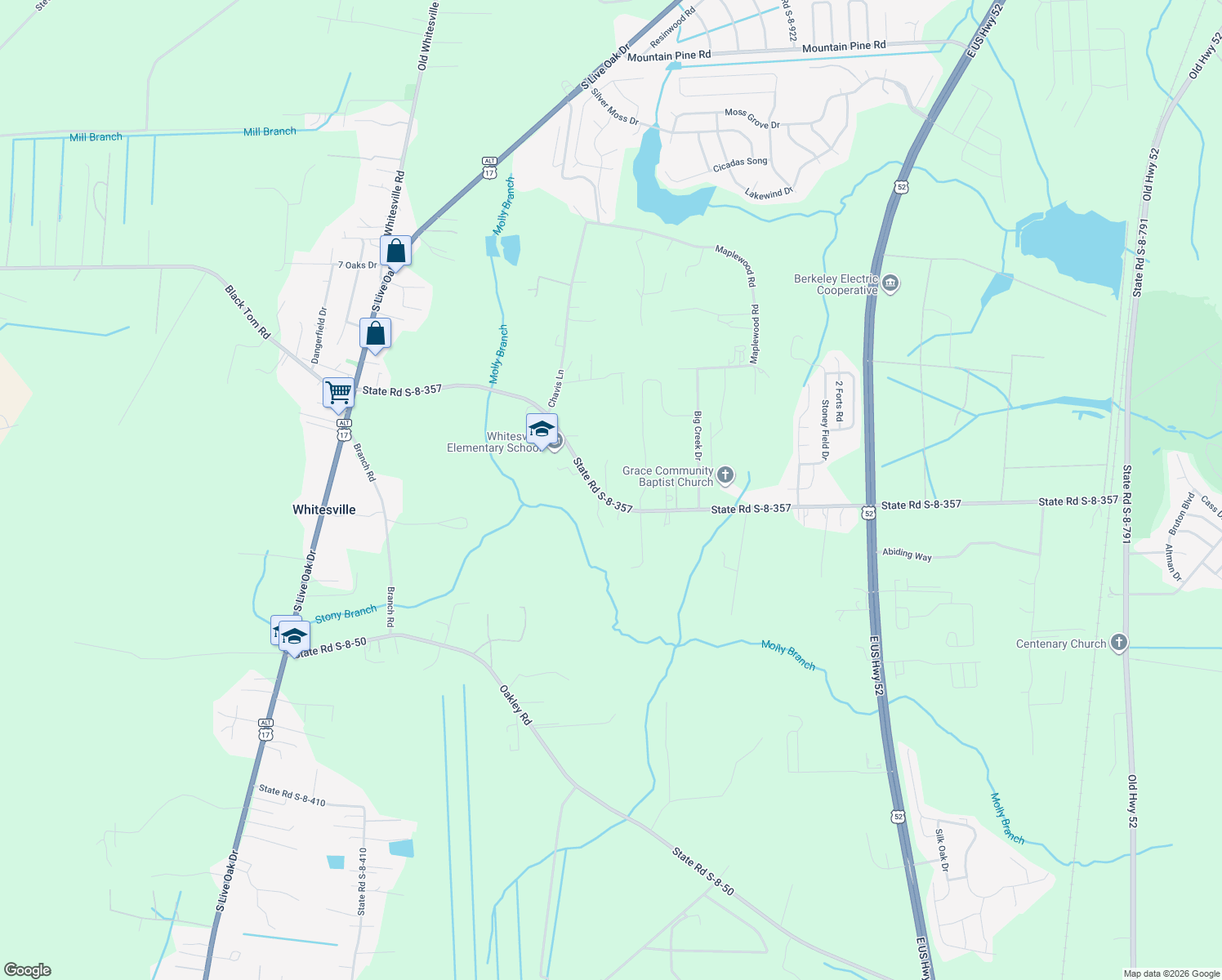 map of restaurants, bars, coffee shops, grocery stores, and more near 409 State Road S-8-357 in Moncks Corner