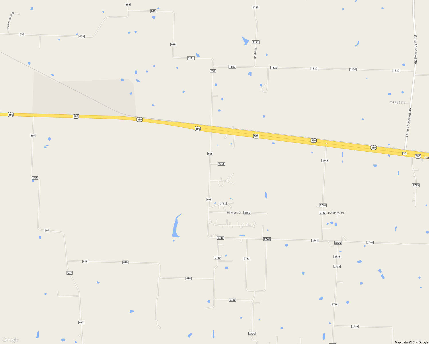 map of restaurants, bars, coffee shops, grocery stores, and more near 541 County Road 698 in Farmersville