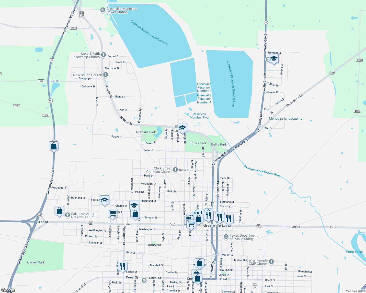 map of restaurants, bars, coffee shops, grocery stores, and more near 1000 Wright Street in Greenville