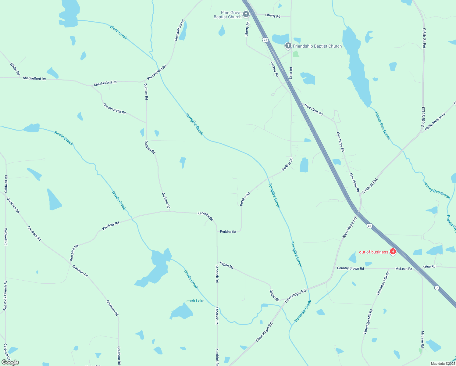 map of restaurants, bars, coffee shops, grocery stores, and more near 255 Ida Wood Lane in Milner