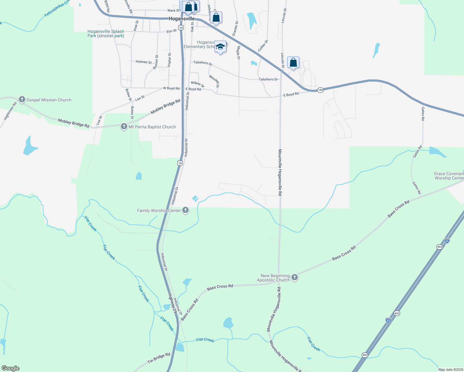 map of restaurants, bars, coffee shops, grocery stores, and more near 125 Margaret Way in Hogansville