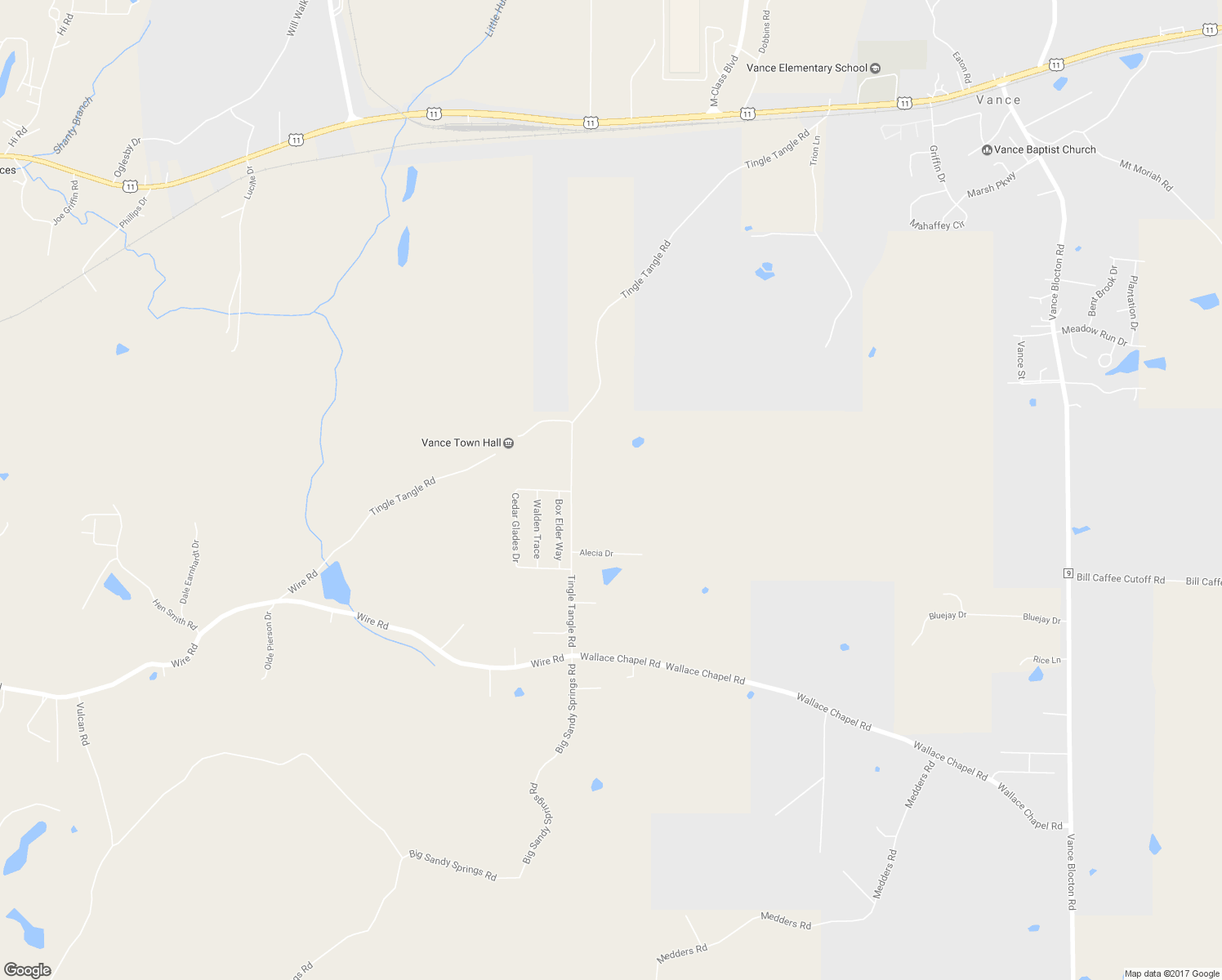 map of restaurants, bars, coffee shops, grocery stores, and more near 11304 Tingle Tangle Road in Vance