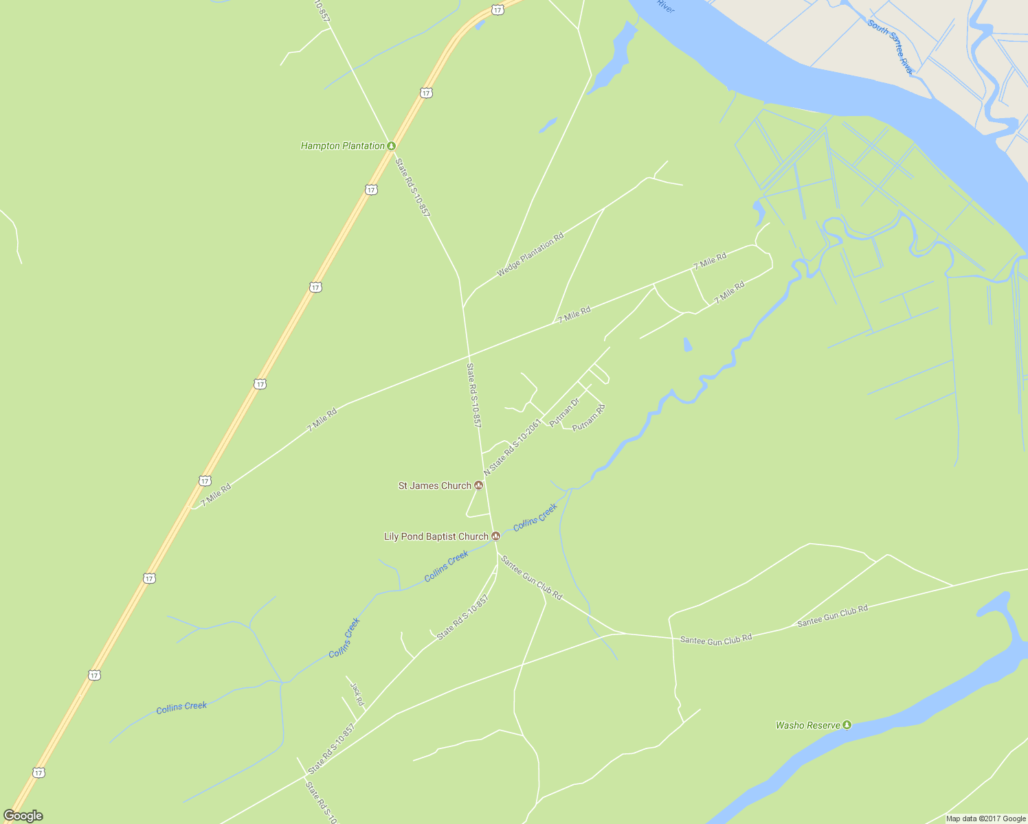 map of restaurants, bars, coffee shops, grocery stores, and more near 825 Burgin Road in McClellanville