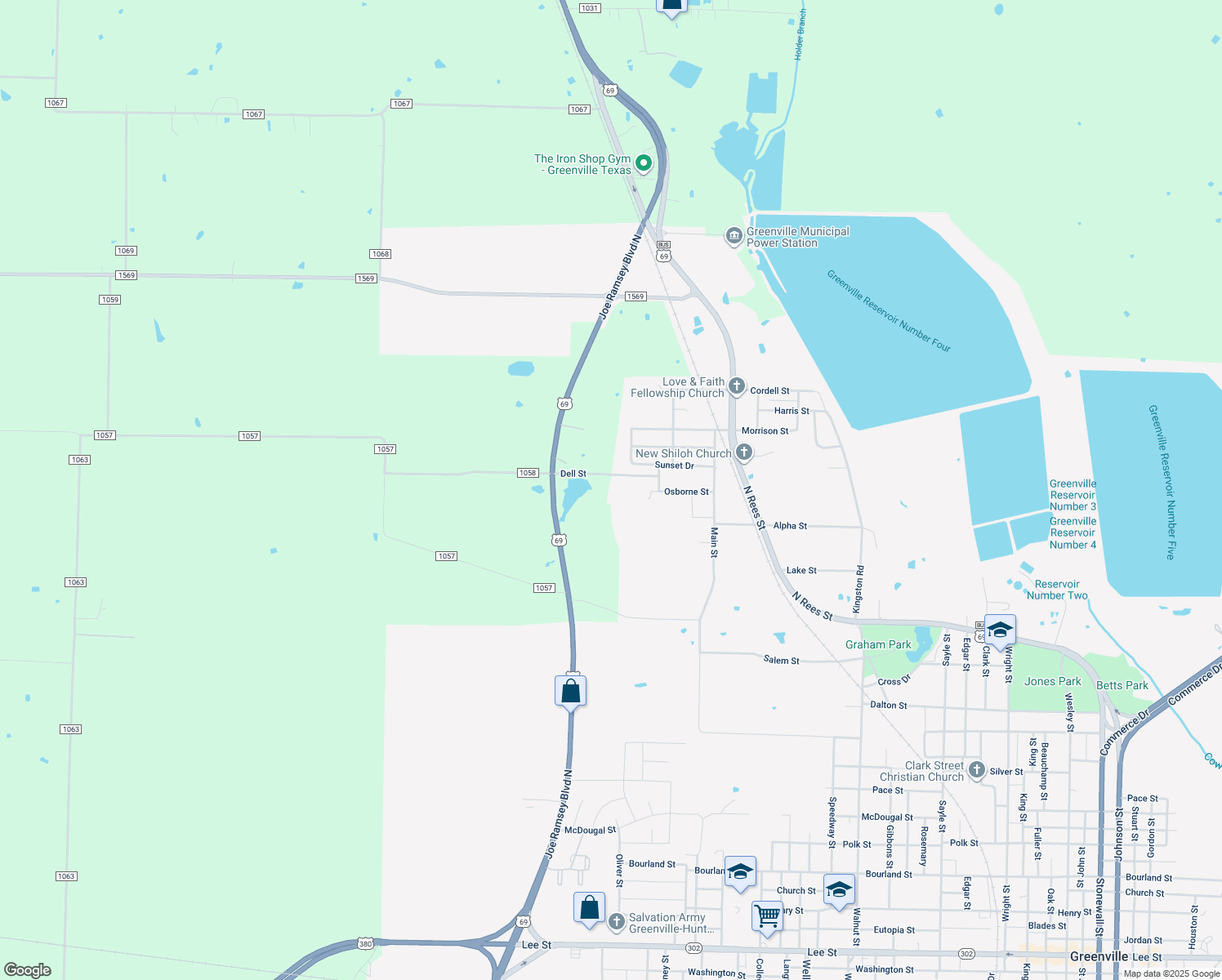 map of restaurants, bars, coffee shops, grocery stores, and more near 4801 Dell Drive in Greenville