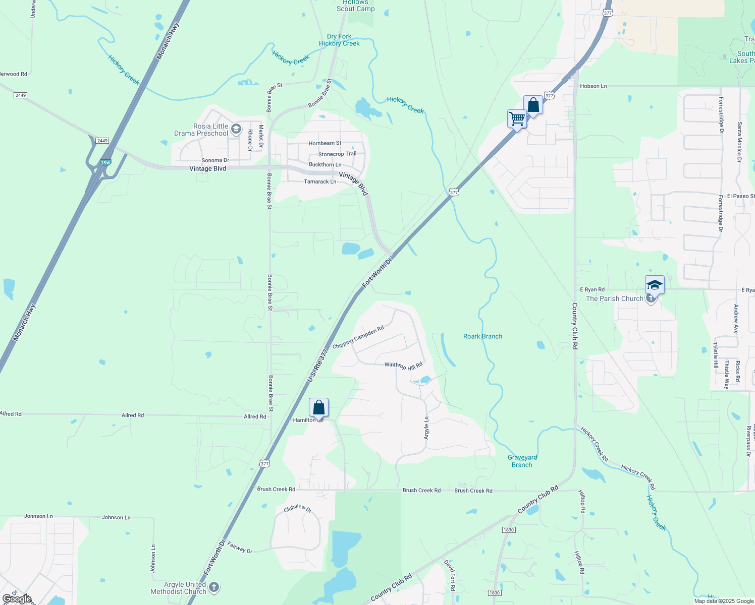 map of restaurants, bars, coffee shops, grocery stores, and more near 2001 Winthrop Hill Road in Argyle