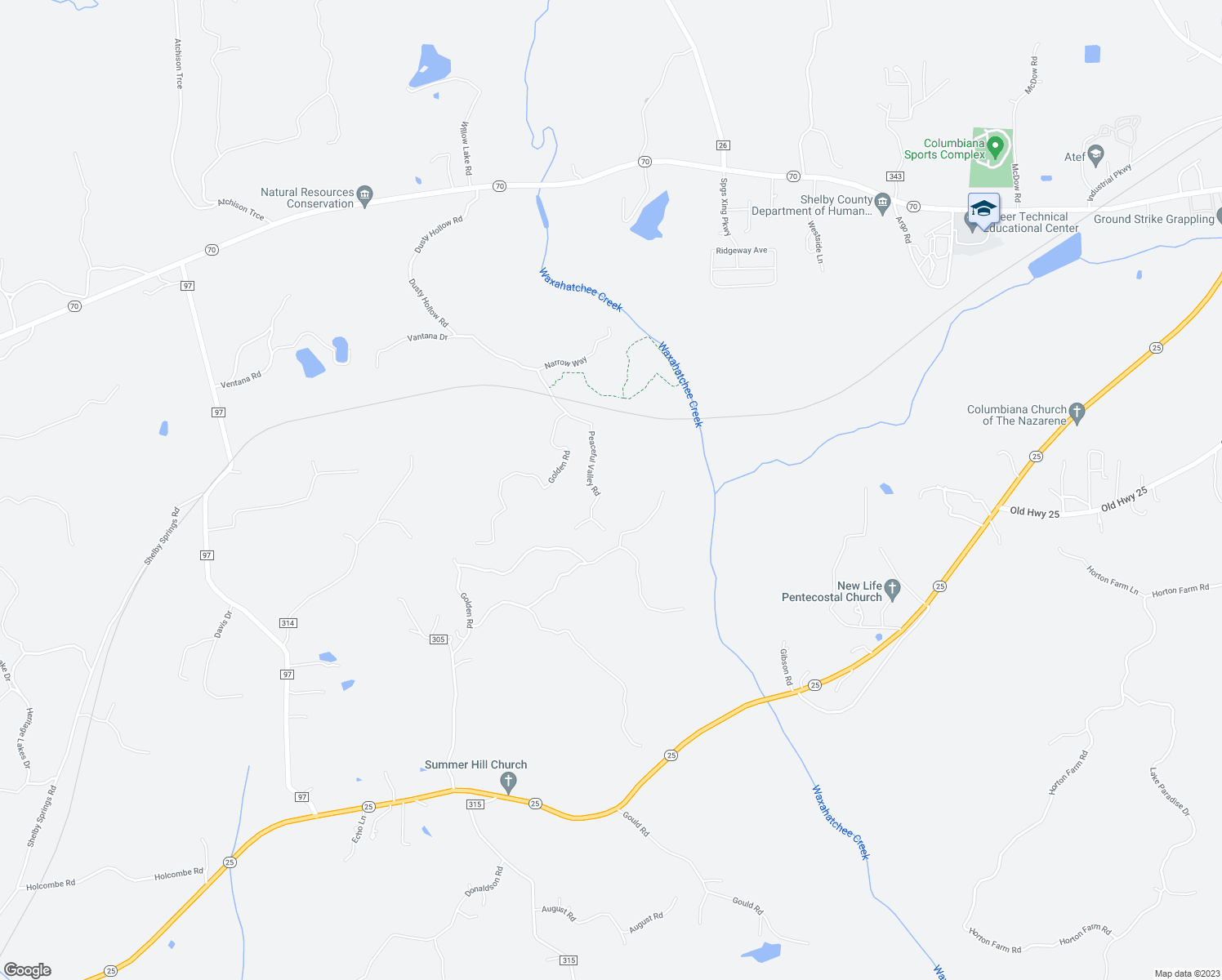 map of restaurants, bars, coffee shops, grocery stores, and more near 94 Peaceful Valley Road in Columbiana