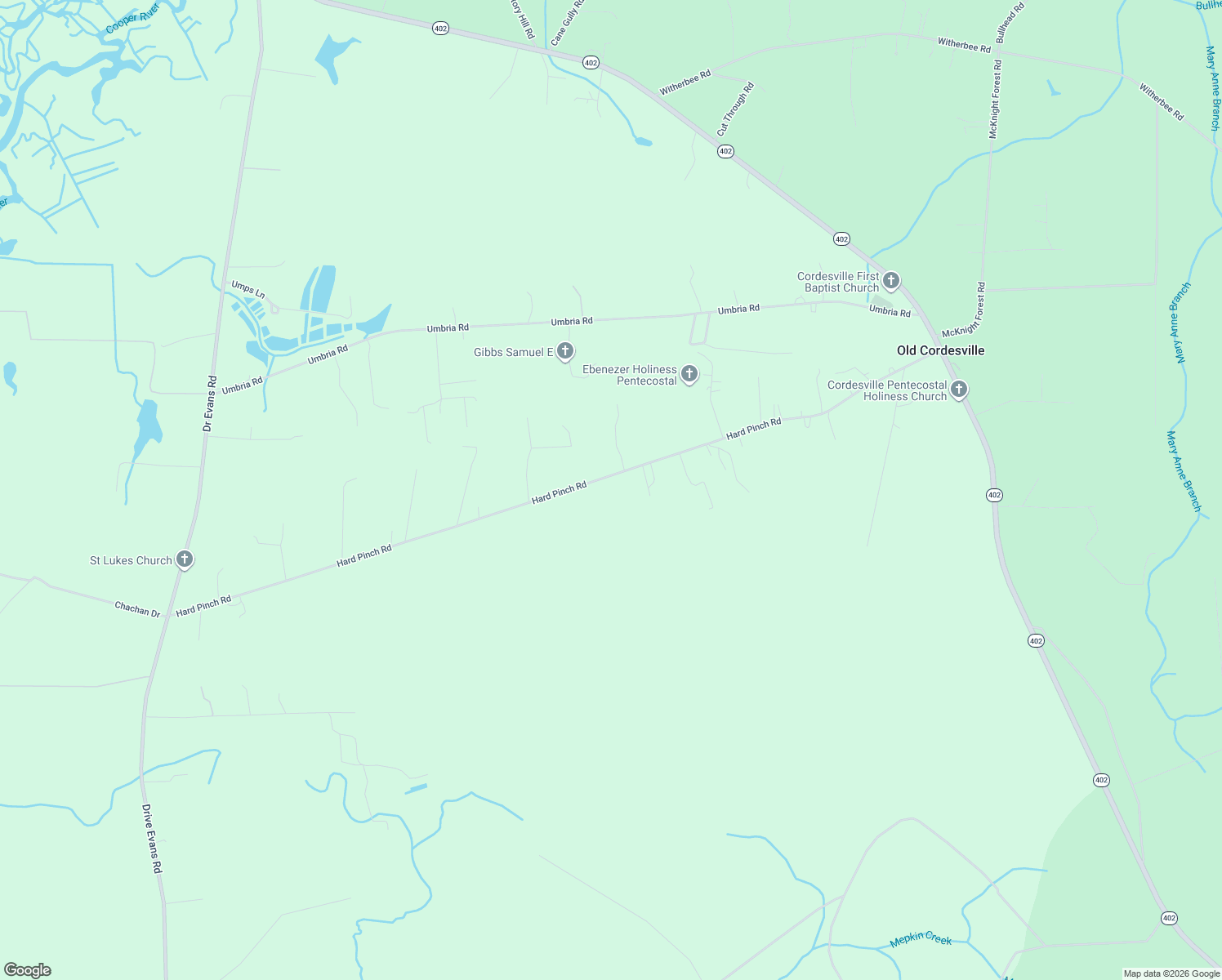map of restaurants, bars, coffee shops, grocery stores, and more near 1205 Hard Pinch Road in Moncks Corner