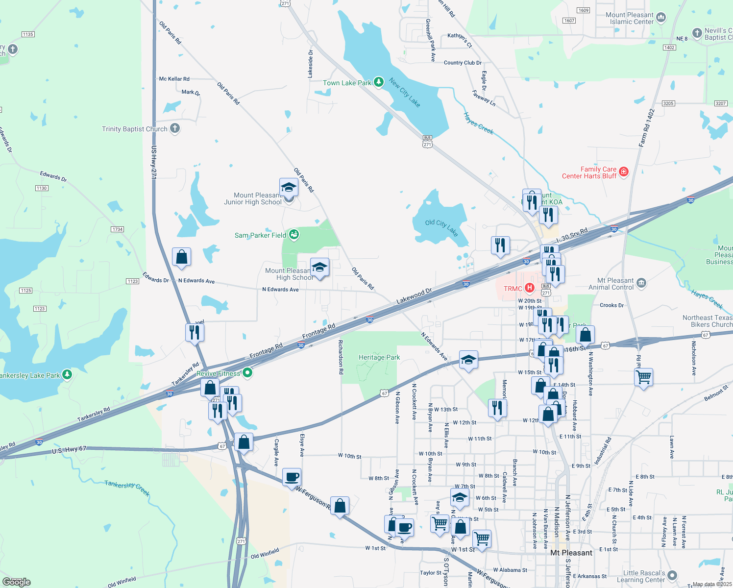 map of restaurants, bars, coffee shops, grocery stores, and more near 2005 North Edwards Avenue in Mount Pleasant