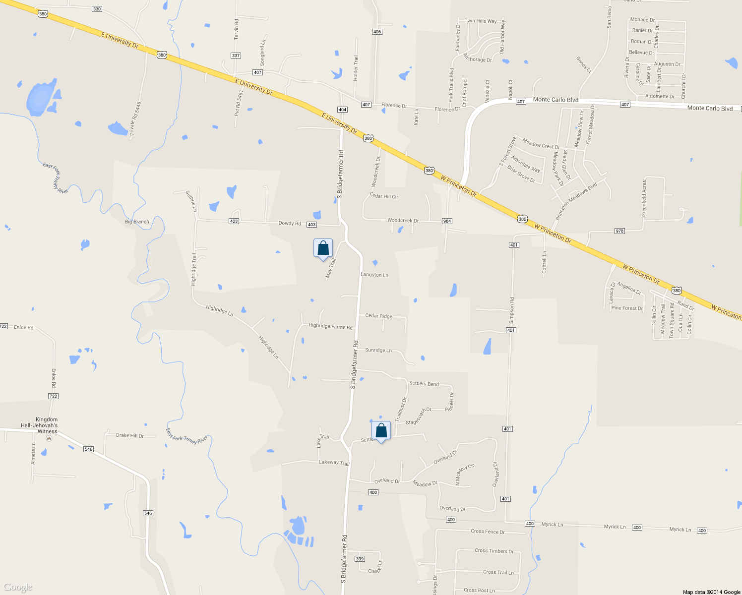 map of restaurants, bars, coffee shops, grocery stores, and more near 815 South Bridgefarmer Road in McKinney