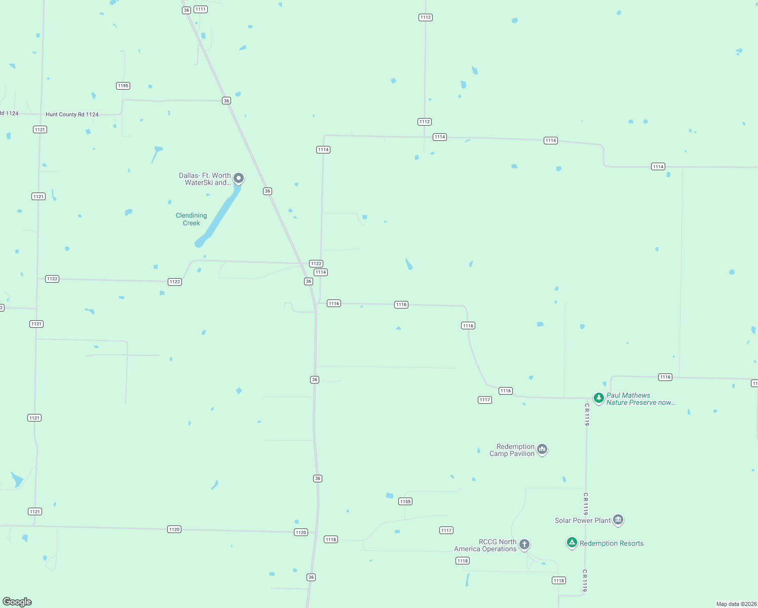 map of restaurants, bars, coffee shops, grocery stores, and more near 5017 County Road 1116 in Greenville