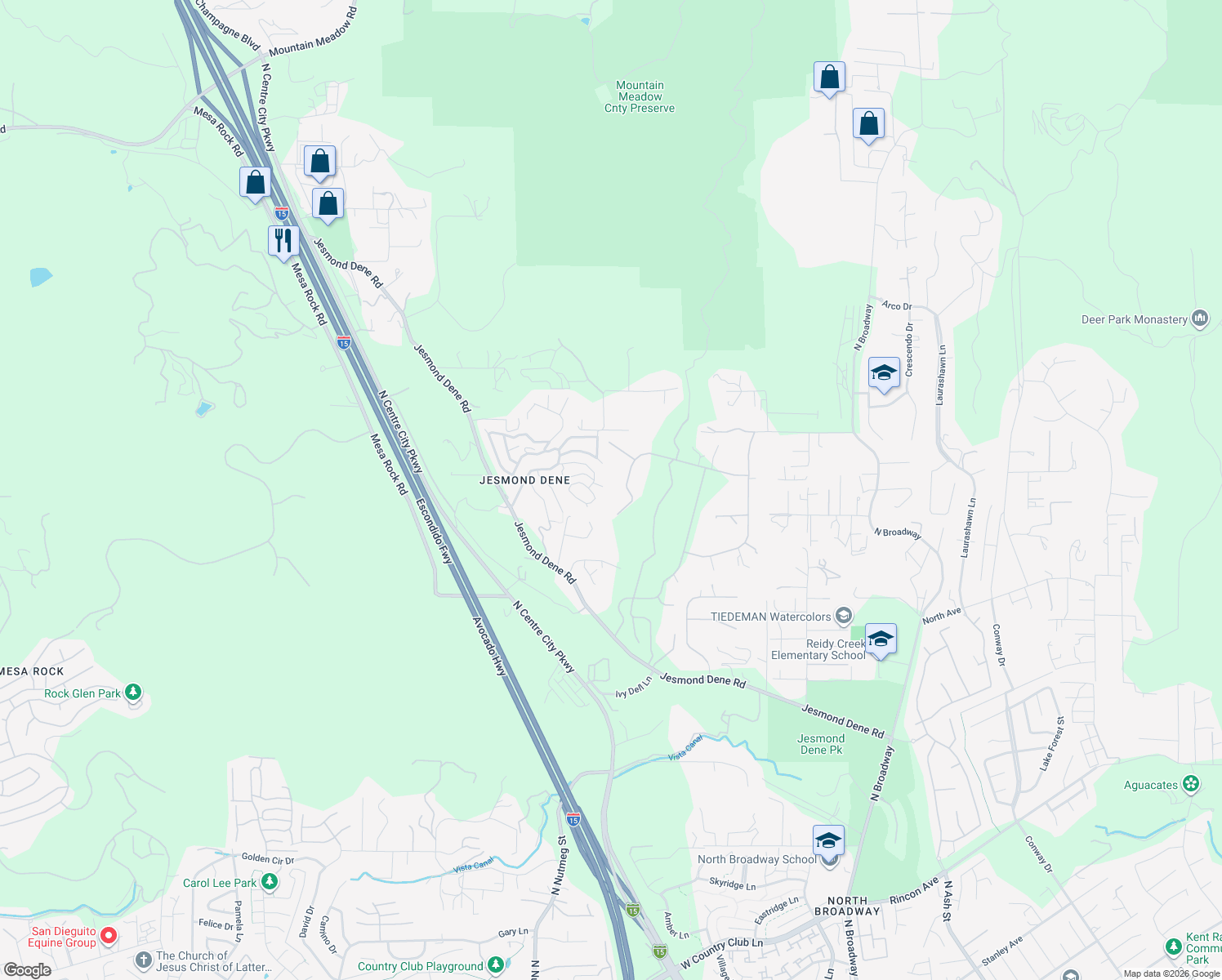 map of restaurants, bars, coffee shops, grocery stores, and more near 25647 Rue De Lac in Escondido
