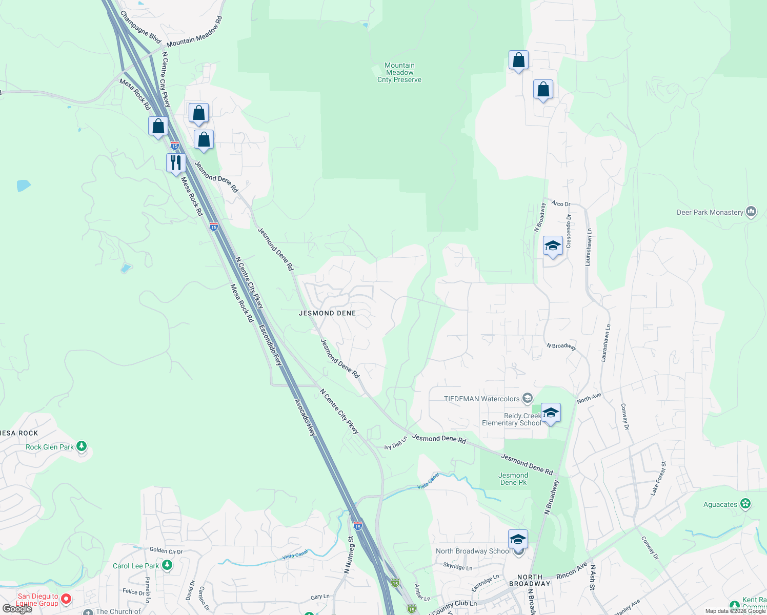 map of restaurants, bars, coffee shops, grocery stores, and more near 25647 Rue De Lac in Escondido