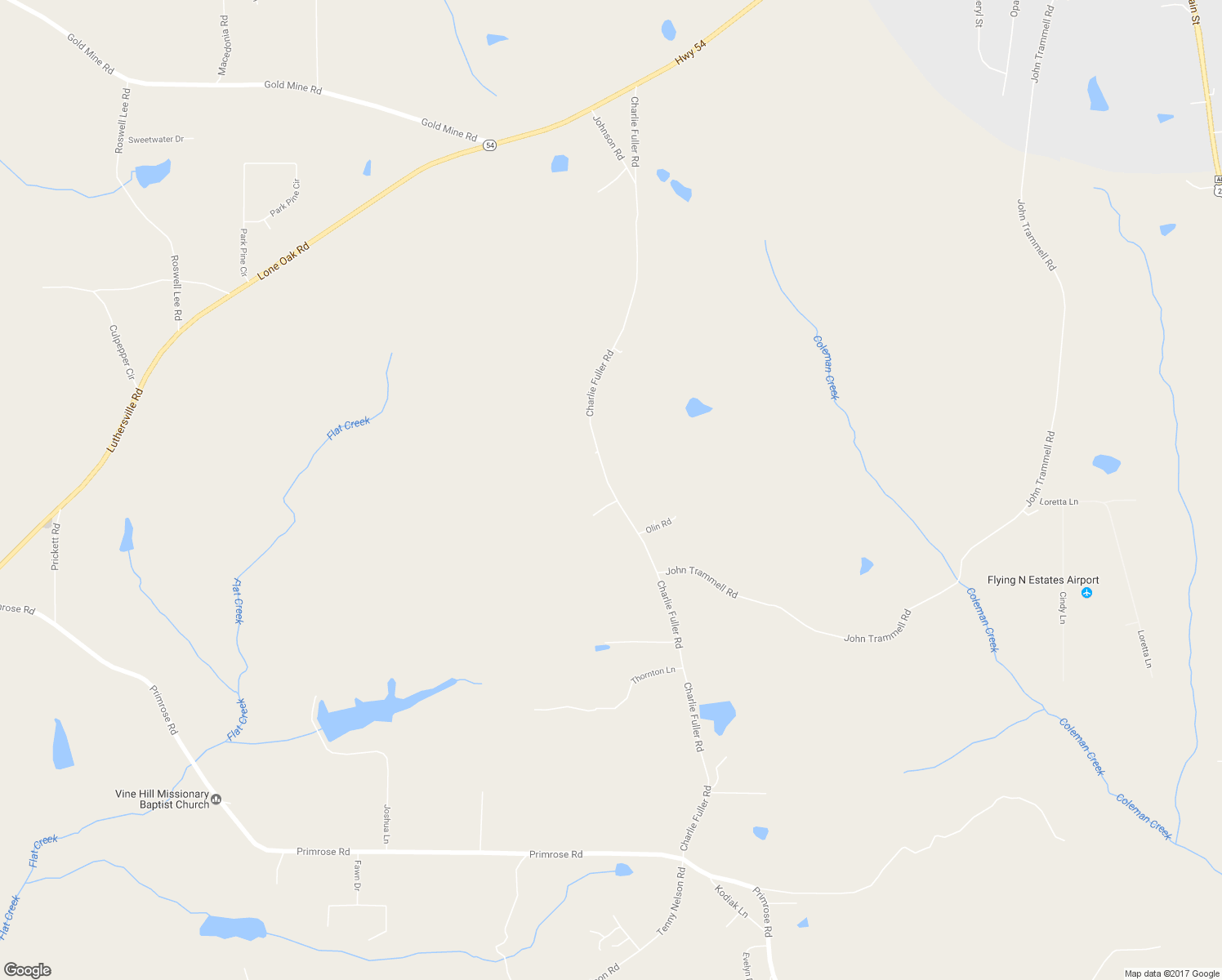 map of restaurants, bars, coffee shops, grocery stores, and more near Charlie Fuller Road in Grantville