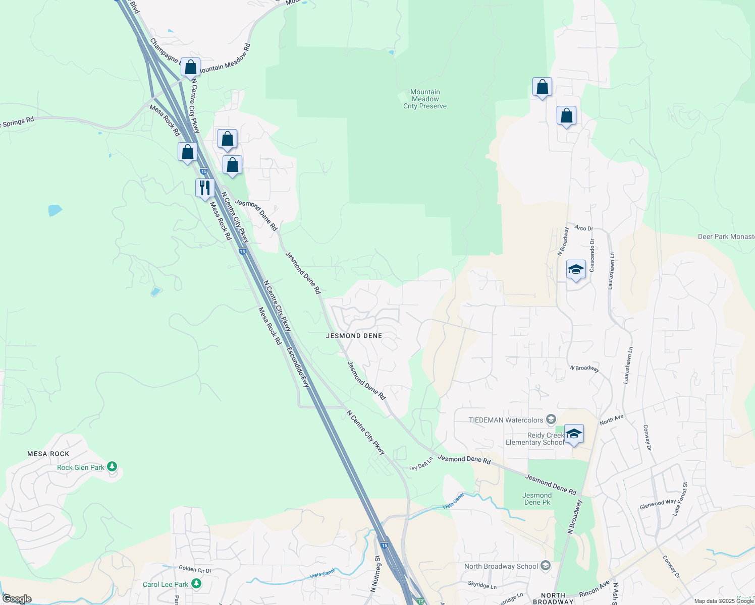 map of restaurants, bars, coffee shops, grocery stores, and more near 2 North Fig Street in Escondido
