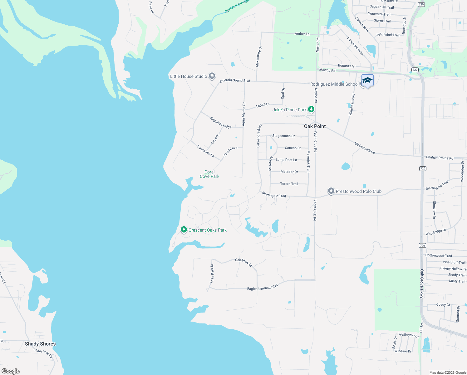 map of restaurants, bars, coffee shops, grocery stores, and more near 301 Bronco Trail in Little Elm