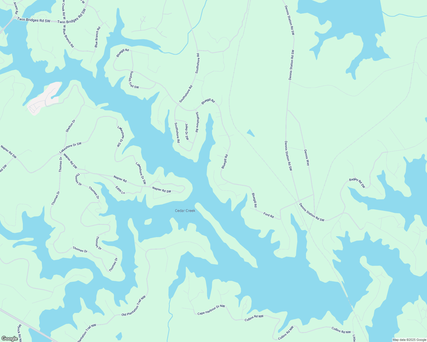 map of restaurants, bars, coffee shops, grocery stores, and more near Shoreline Court in Putnam County