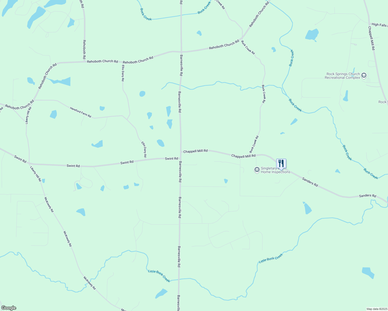 map of restaurants, bars, coffee shops, grocery stores, and more near 58 Chappell Mill Road in Griffin