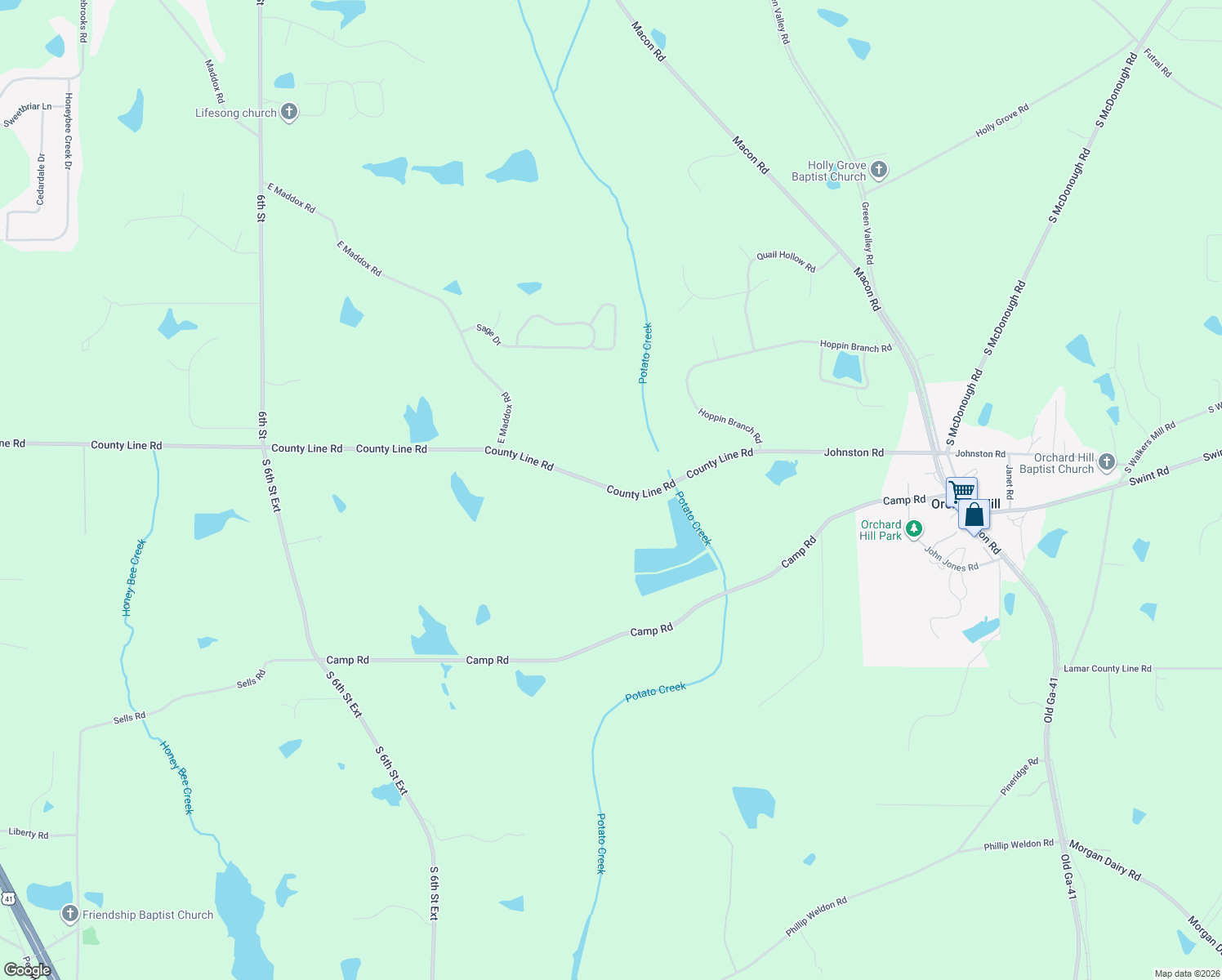map of restaurants, bars, coffee shops, grocery stores, and more near 1050 County Line Road in Griffin