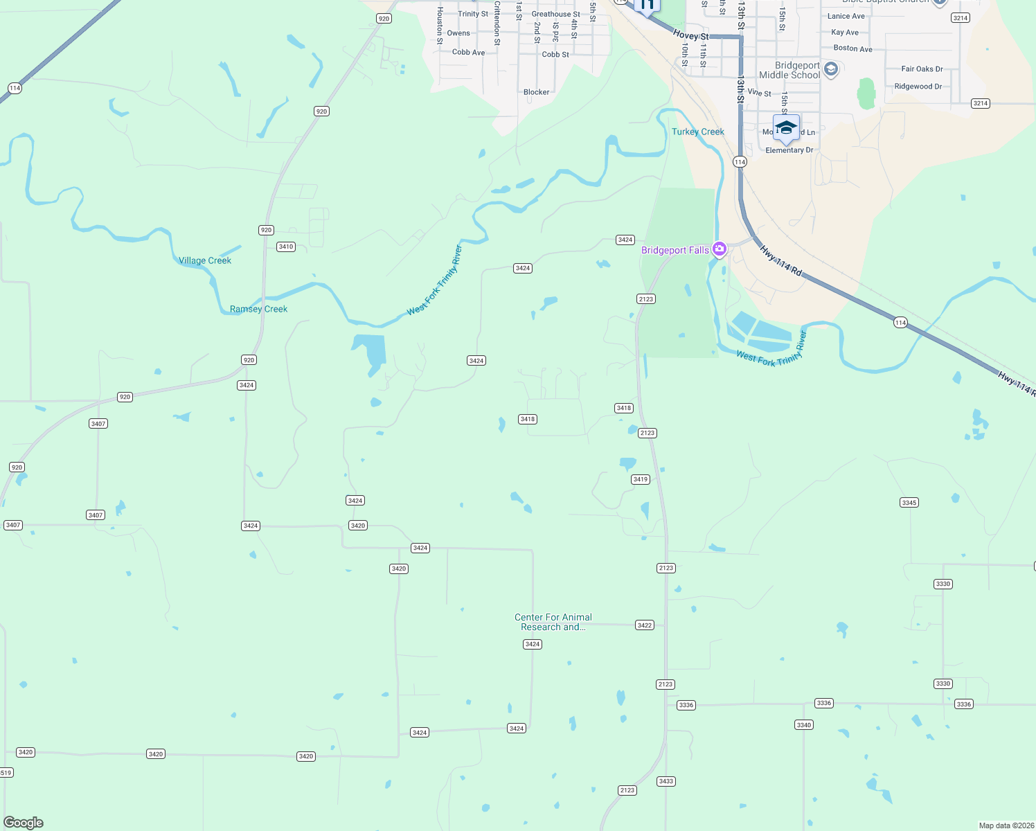 map of restaurants, bars, coffee shops, grocery stores, and more near 321 County Road 3418 in Bridgeport