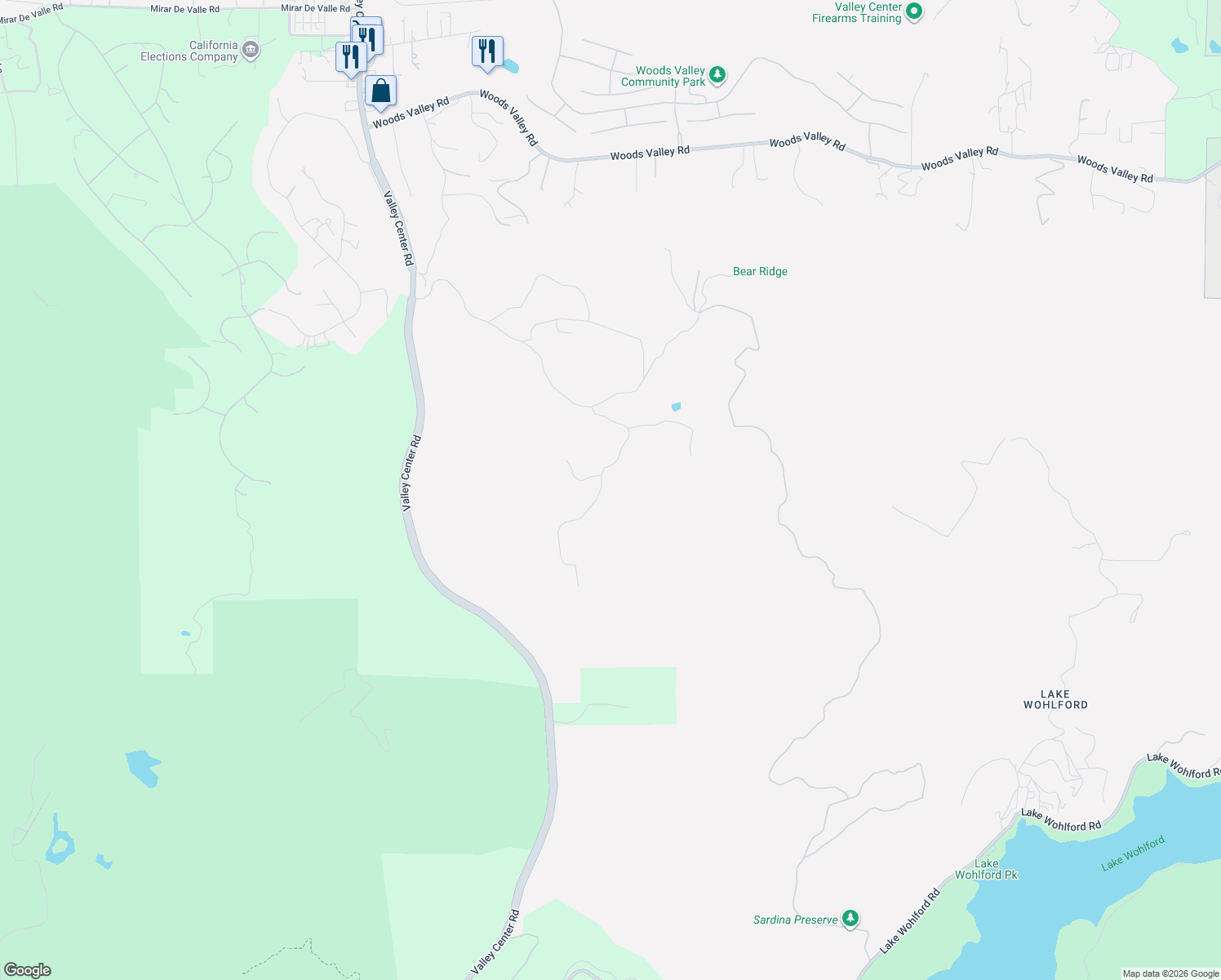 map of restaurants, bars, coffee shops, grocery stores, and more near 26393 Engelmann Road in Escondido