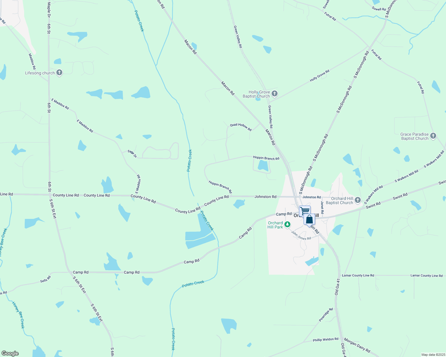 map of restaurants, bars, coffee shops, grocery stores, and more near 309 Hoppin Branch Road in Griffin