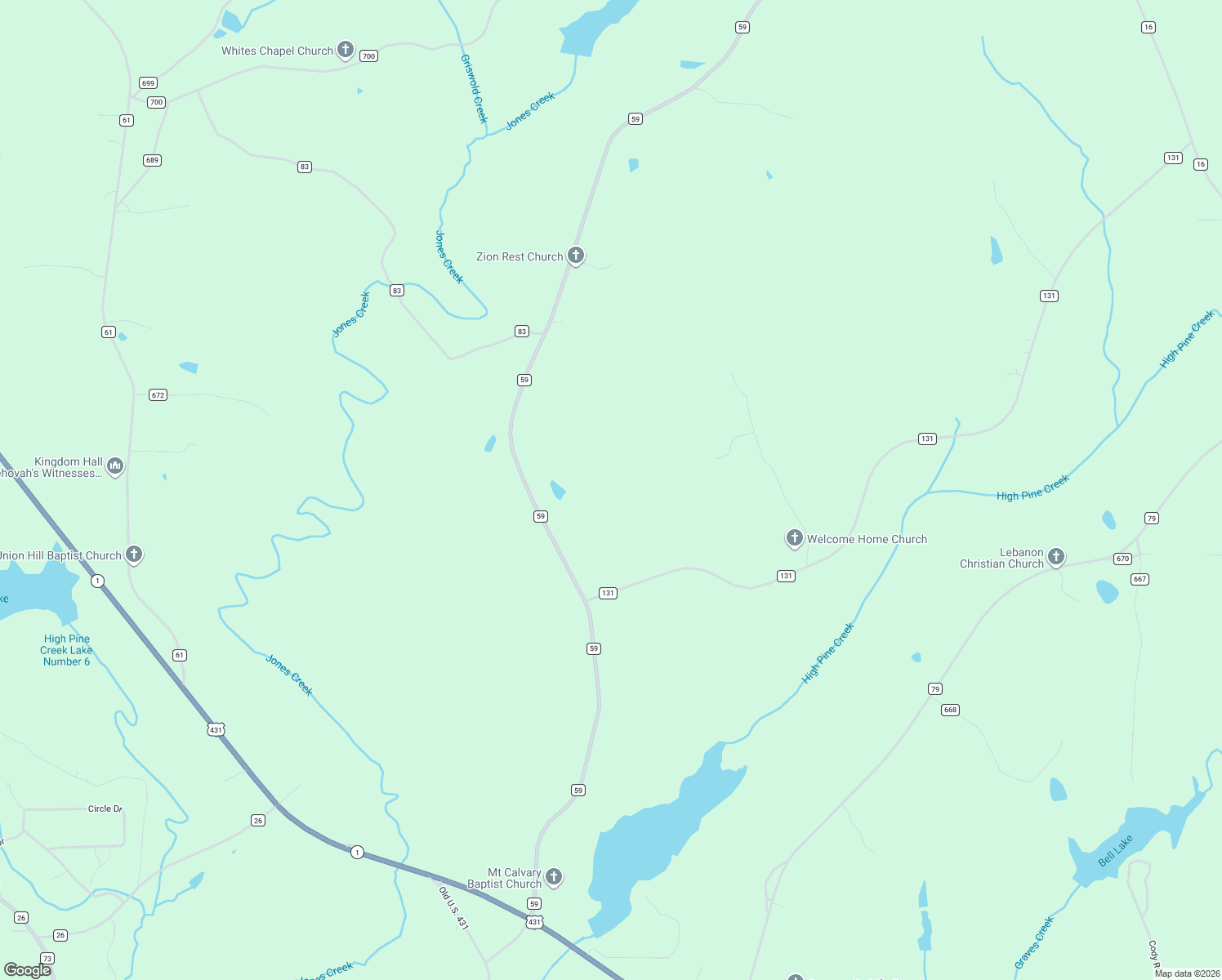 map of restaurants, bars, coffee shops, grocery stores, and more near 1664 County Road 59 in Roanoke