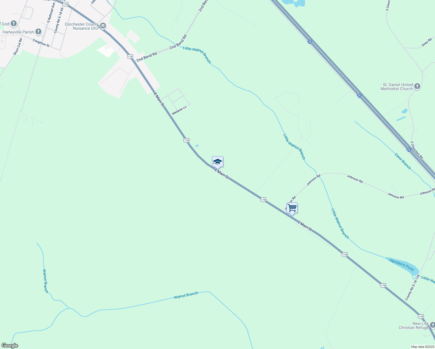 map of restaurants, bars, coffee shops, grocery stores, and more near 646 East Main Street in Harleyville