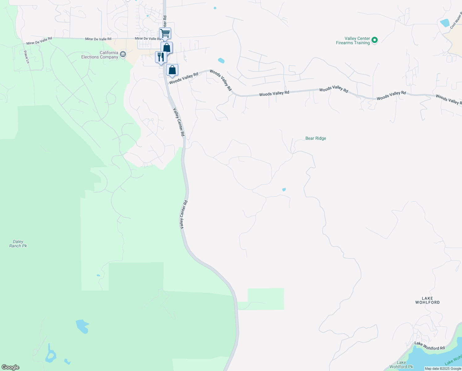 map of restaurants, bars, coffee shops, grocery stores, and more near 14149 Ridge Ranch Road in Valley Center