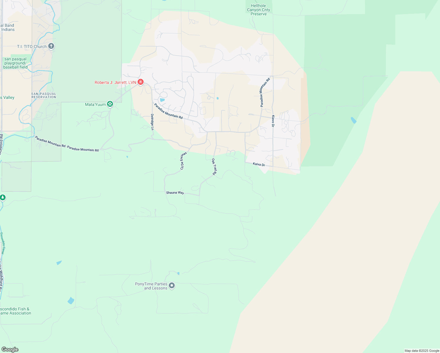 map of restaurants, bars, coffee shops, grocery stores, and more near 26368 Oak Trail Road in Valley Center