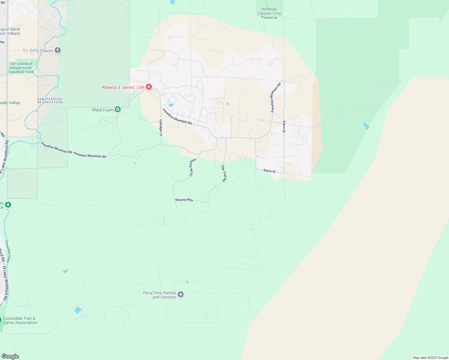 map of restaurants, bars, coffee shops, grocery stores, and more near 26368 Oak Trail Road in Valley Center