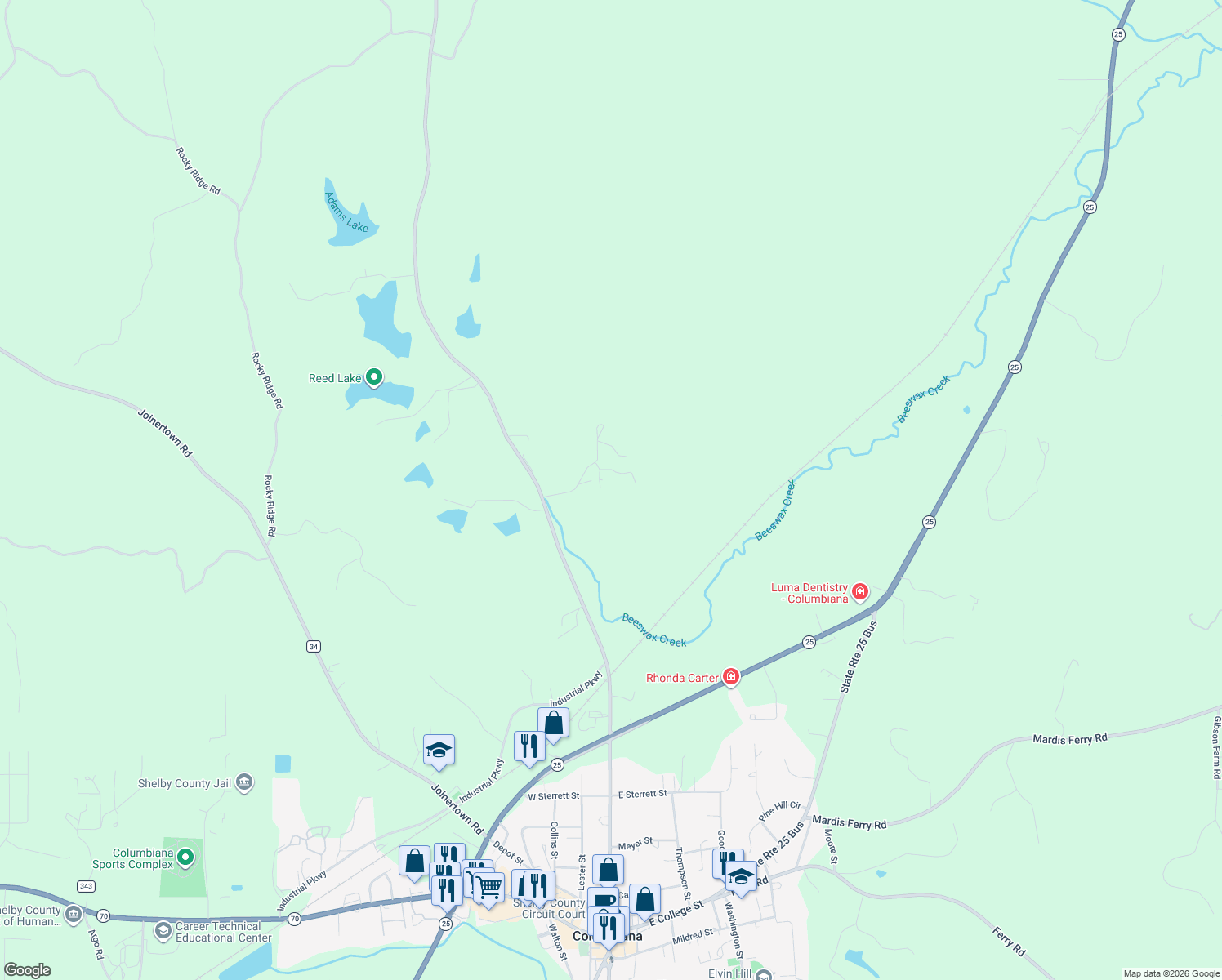 map of restaurants, bars, coffee shops, grocery stores, and more near 113 Seale Drive in Columbiana