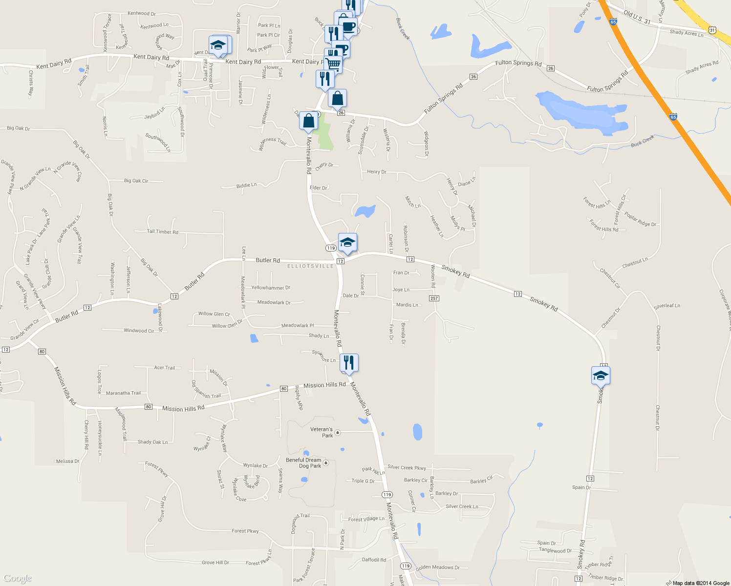 map of restaurants, bars, coffee shops, grocery stores, and more near 201 Dale Drive in Alabaster