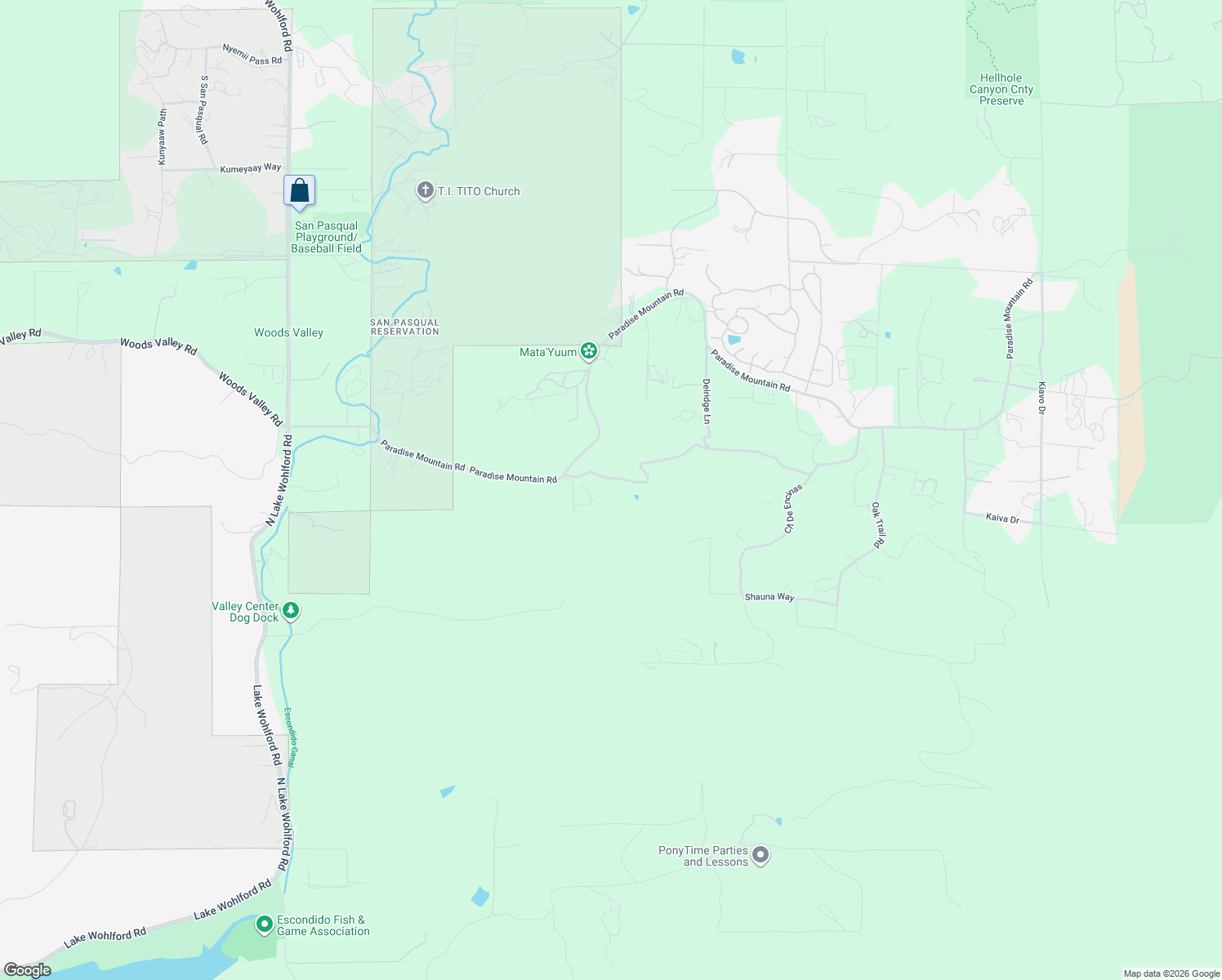 map of restaurants, bars, coffee shops, grocery stores, and more near 19025 Paradise Mountain Lane in Valley Center