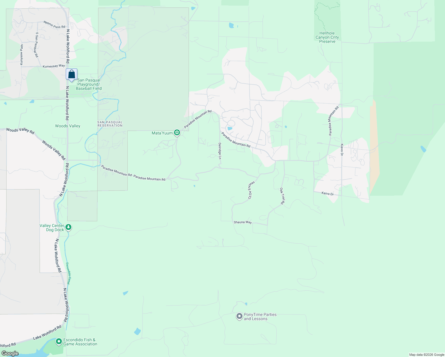map of restaurants, bars, coffee shops, grocery stores, and more near 18868 Paradise Mountain Road in Valley Center
