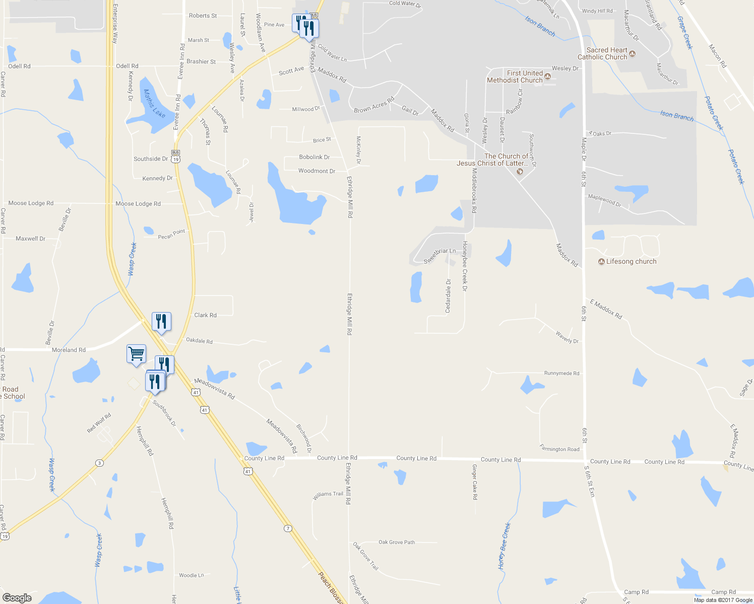map of restaurants, bars, coffee shops, grocery stores, and more near 1540 Ethridge Mill Road in Griffin
