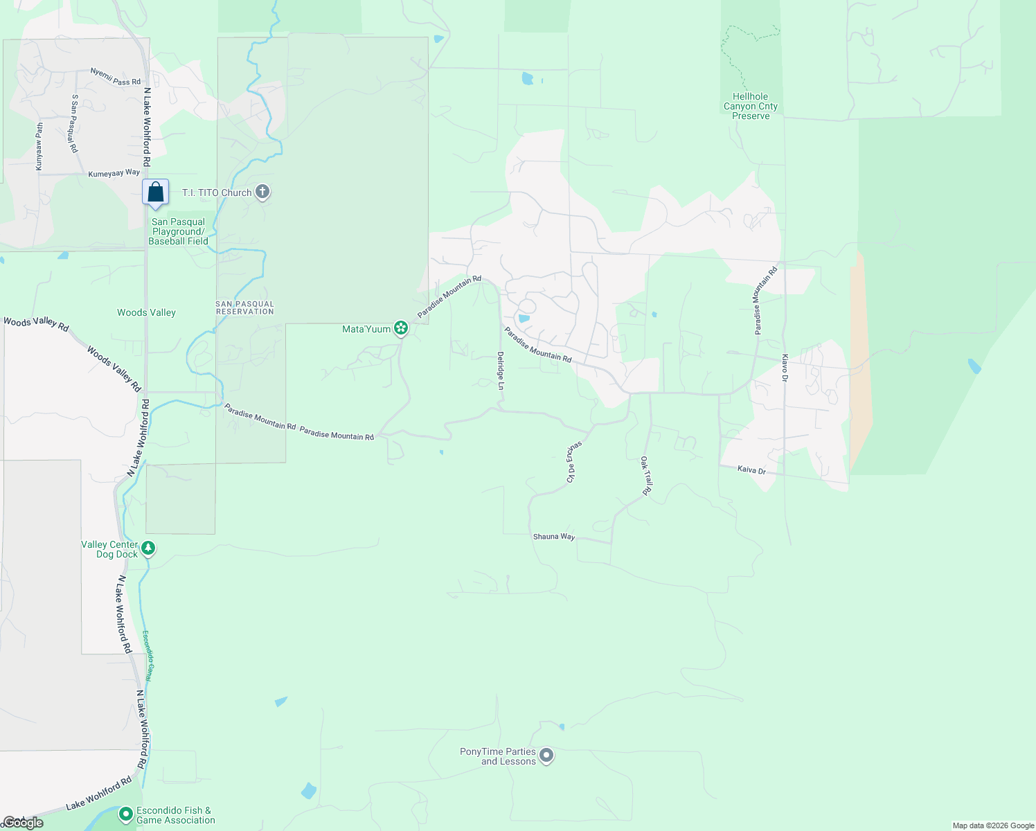 map of restaurants, bars, coffee shops, grocery stores, and more near 26903 Delridge Lane in Valley Center