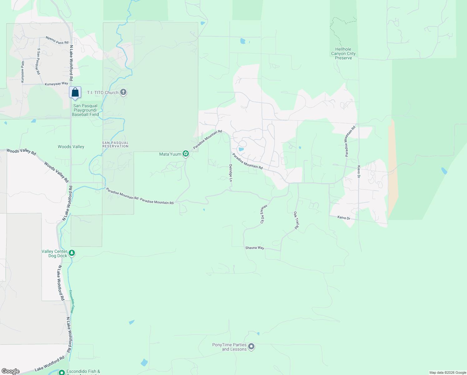 map of restaurants, bars, coffee shops, grocery stores, and more near 26903 Delridge Lane in Valley Center