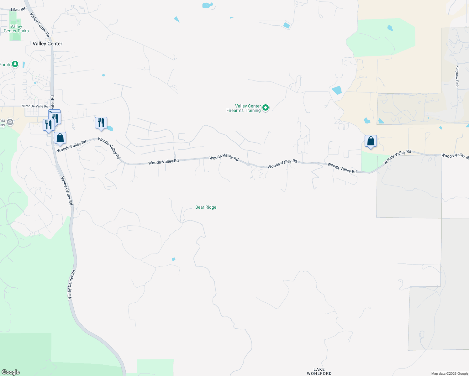 map of restaurants, bars, coffee shops, grocery stores, and more near 14683 Woods Valley Road in Valley Center