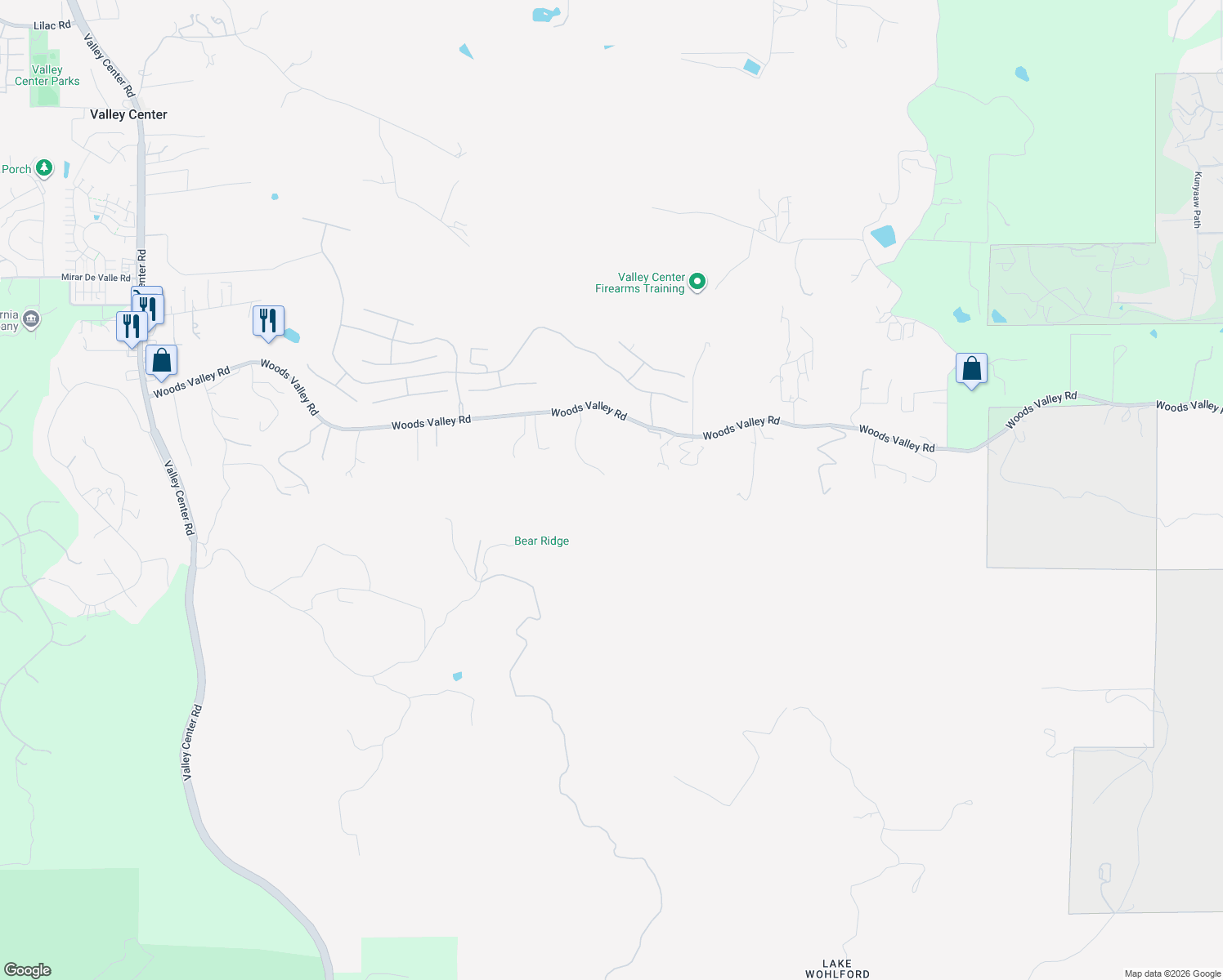 map of restaurants, bars, coffee shops, grocery stores, and more near 14683 Woods Valley Road in Valley Center